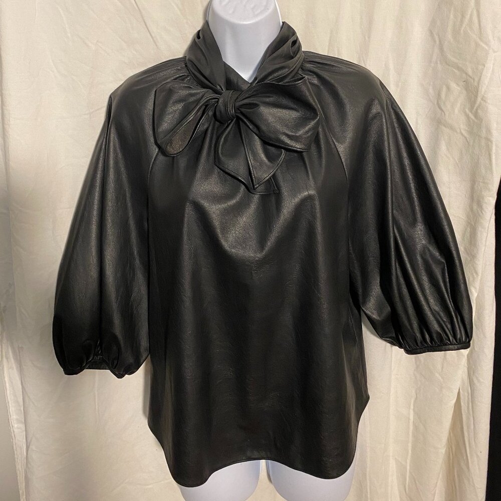 Rebecca Taylor Vegan Leather Black Blouse - Size 6, Like New!